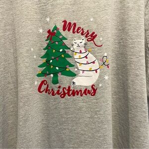 Festive Gray Cat Christmas Pajama Sleep Tee